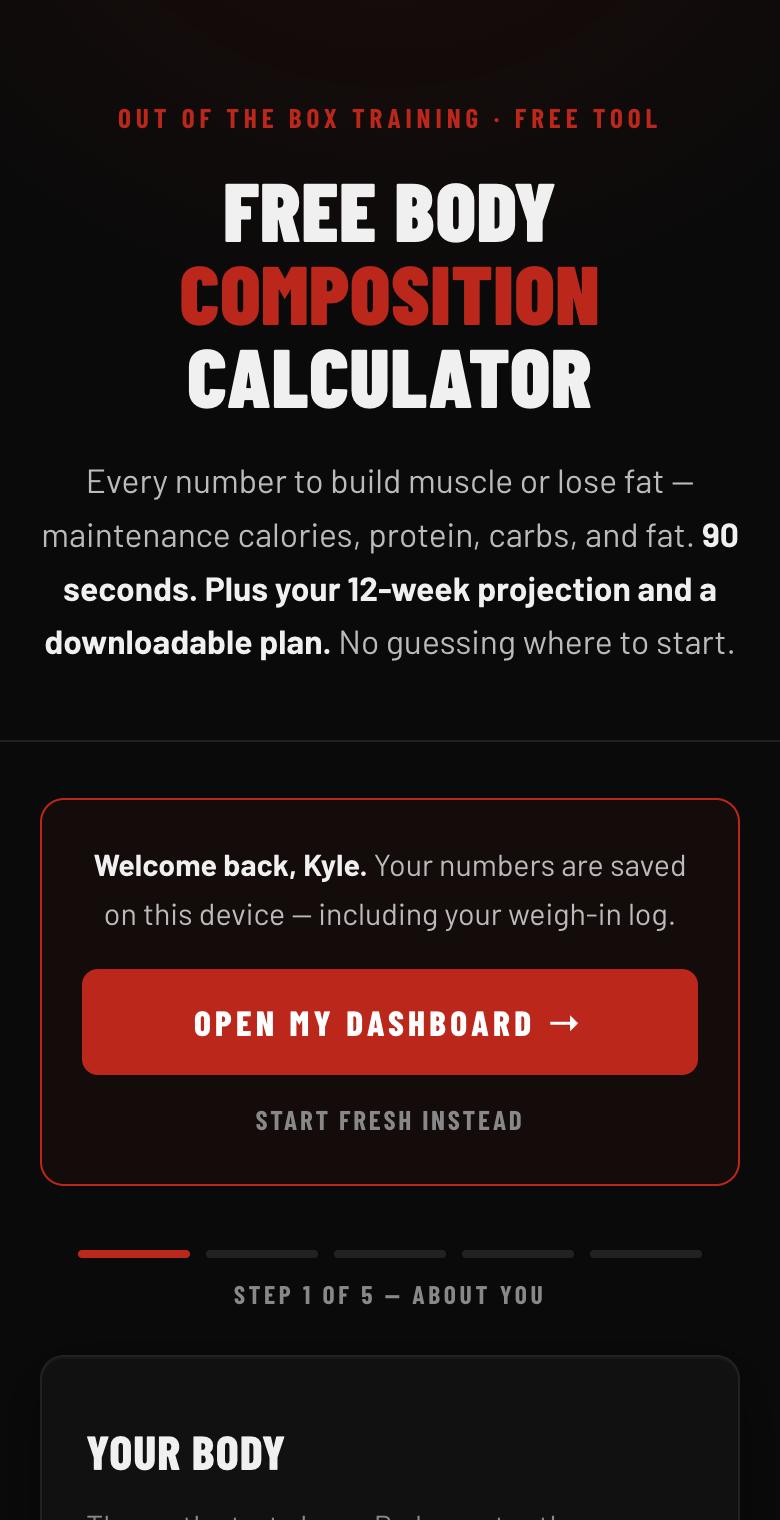 OTB Coach app — daily strength and nutrition